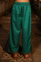 Juniper Women's Sea Green Ethnic Motif Printed Slub Satin Kurta Pant And Chiffon Dupatta Set With Buttons & Lace | Grocsy