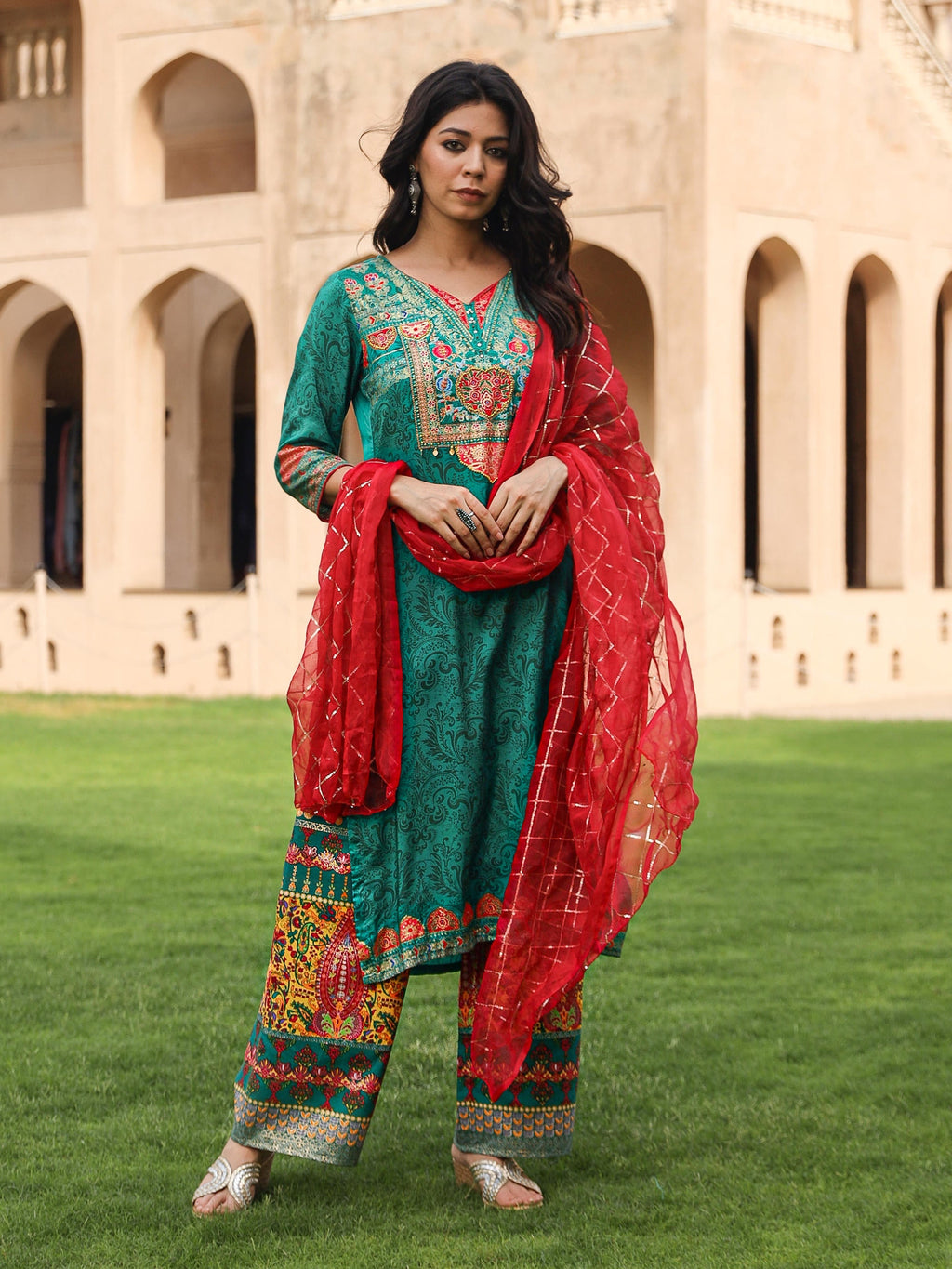 Juniper Women's Green Viscose Rayon Printed Kurta Set | Grocsy