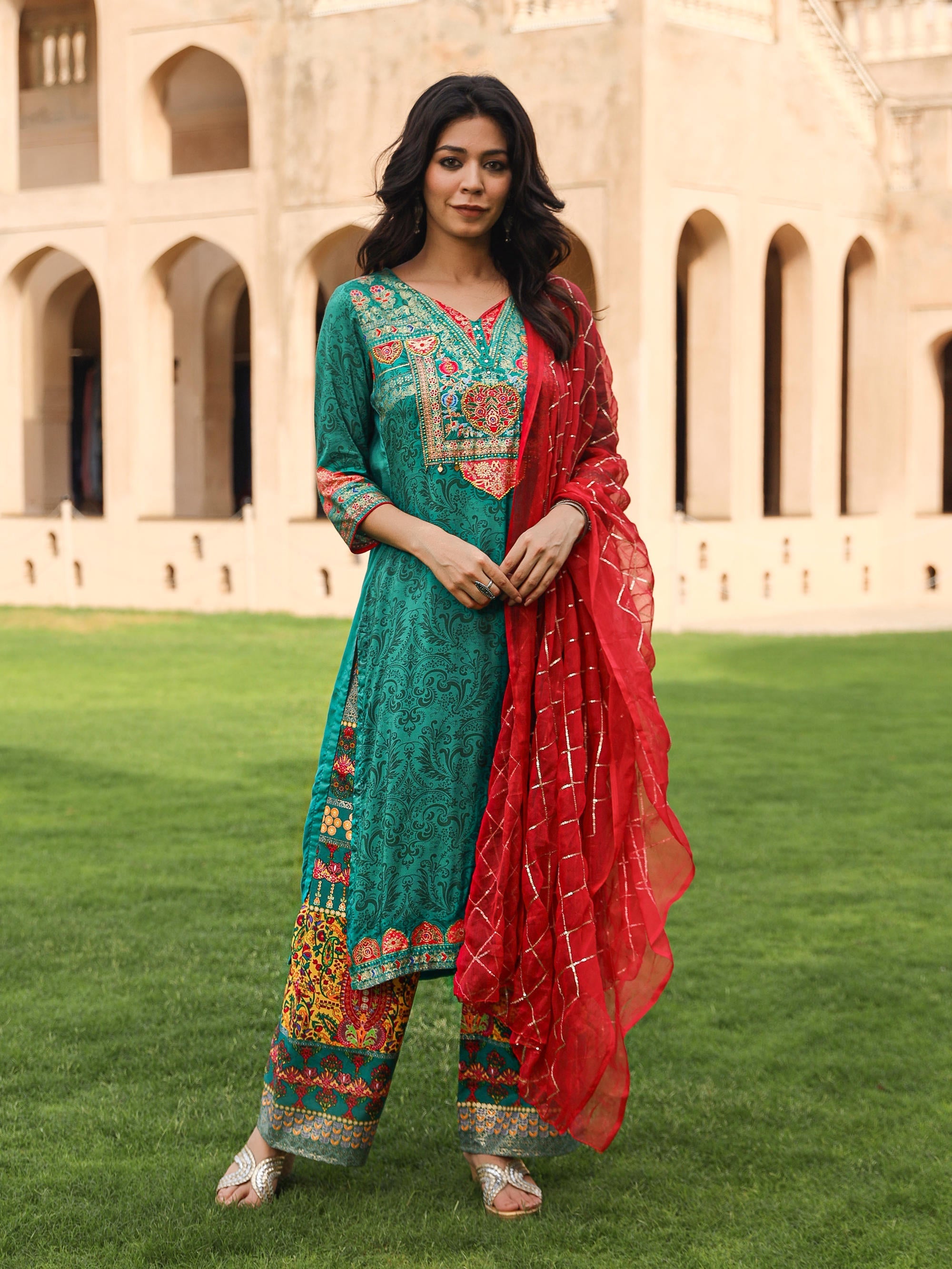 Juniper Women's Green Viscose Rayon Printed Kurta Set | Grocsy