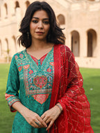 Juniper Women's Green Viscose Rayon Printed Kurta Set | Grocsy