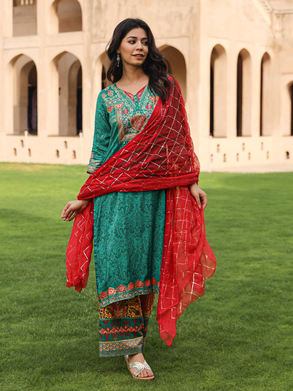 Juniper Women's Green Viscose Rayon Printed Kurta Set | Grocsy
