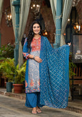 Juniper Women's Blue Viscose Rayon Printed Kurta Set | Grocsy