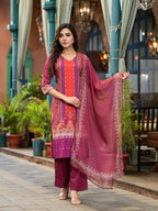 Juniper Plum Ethnic Motif Printed Liva Rayon Kurta Set With Coins | Grocsy