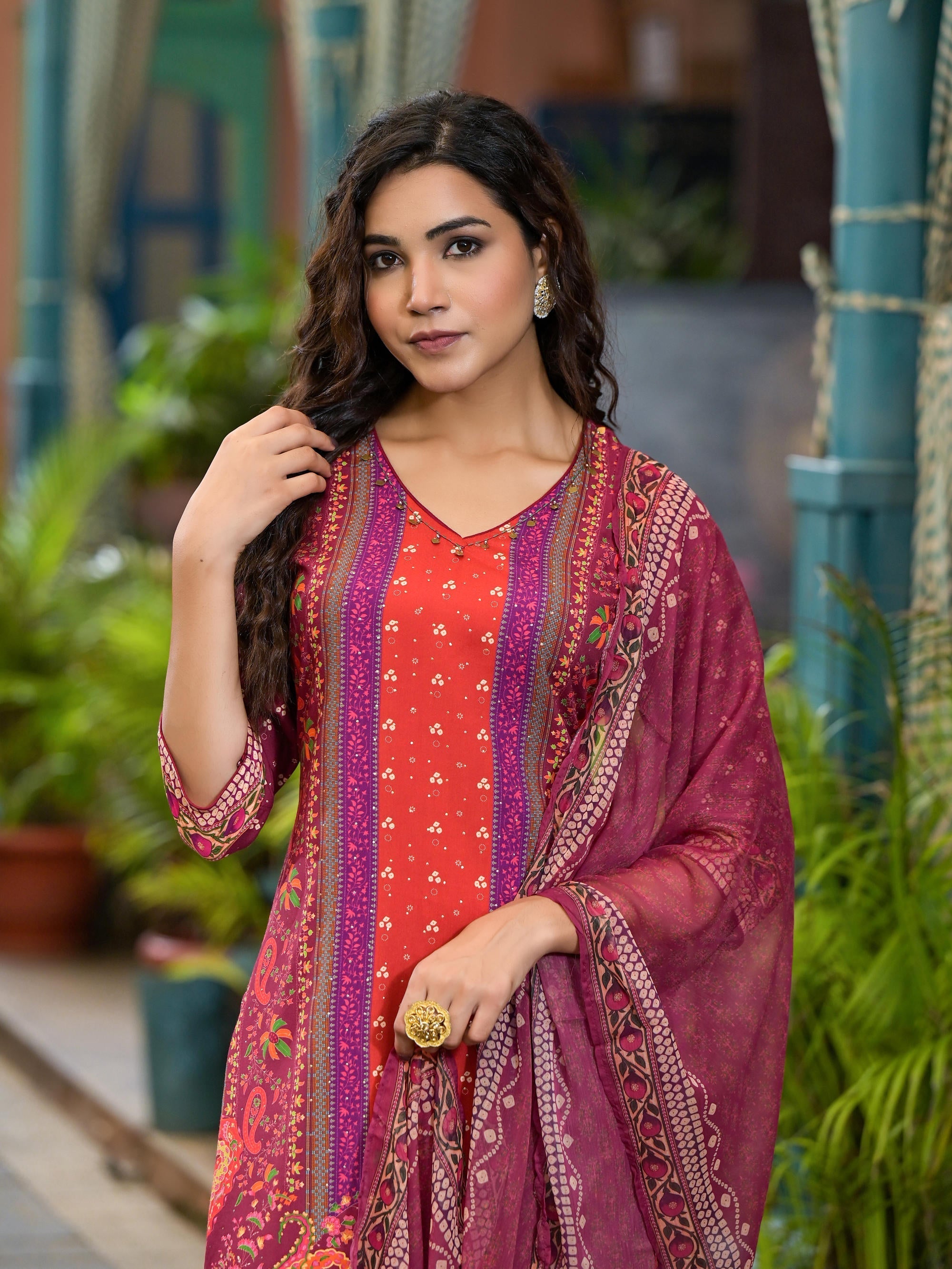 Juniper Plum Ethnic Motif Printed Liva Rayon Kurta Set With Coins | Grocsy