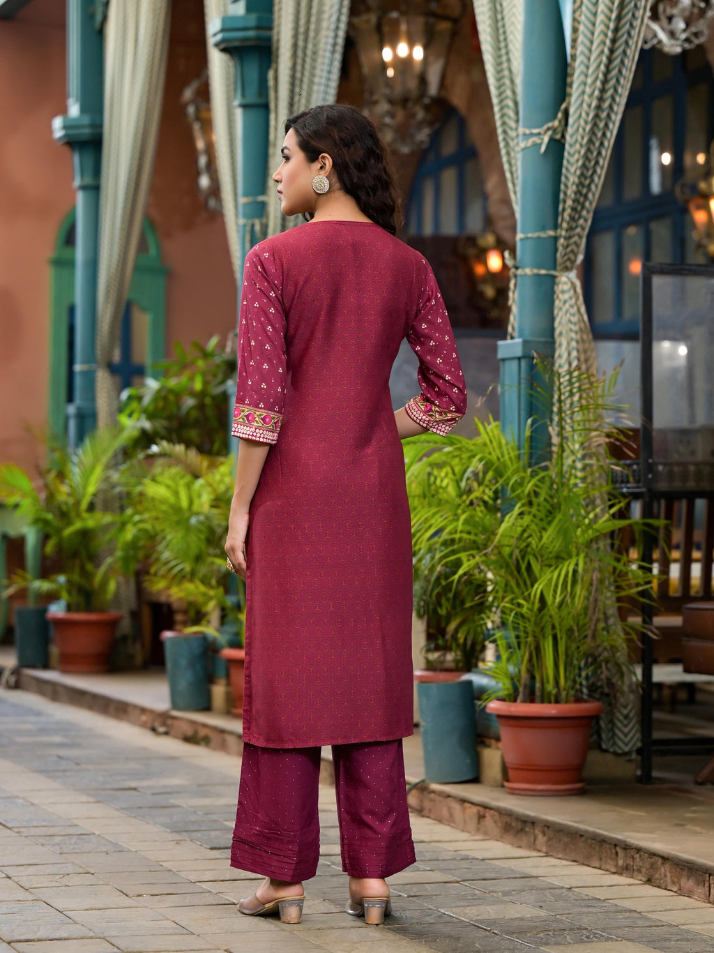 Juniper Plum Ethnic Motif Printed Liva Rayon Kurta Set With Coins | Grocsy