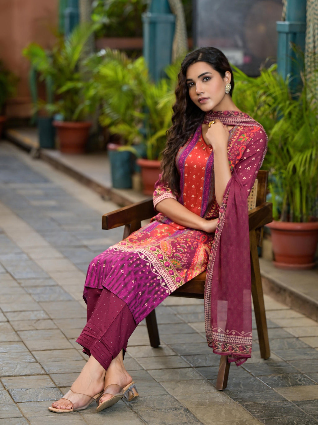 Juniper Plum Ethnic Motif Printed Liva Rayon Kurta Set With Coins | Grocsy