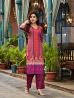 Juniper Plum Ethnic Motif Printed Liva Rayon Kurta Set With Coins | Grocsy