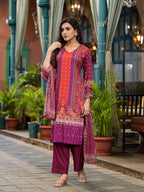Juniper Plum Ethnic Motif Printed Liva Rayon Kurta Set With Coins | Grocsy