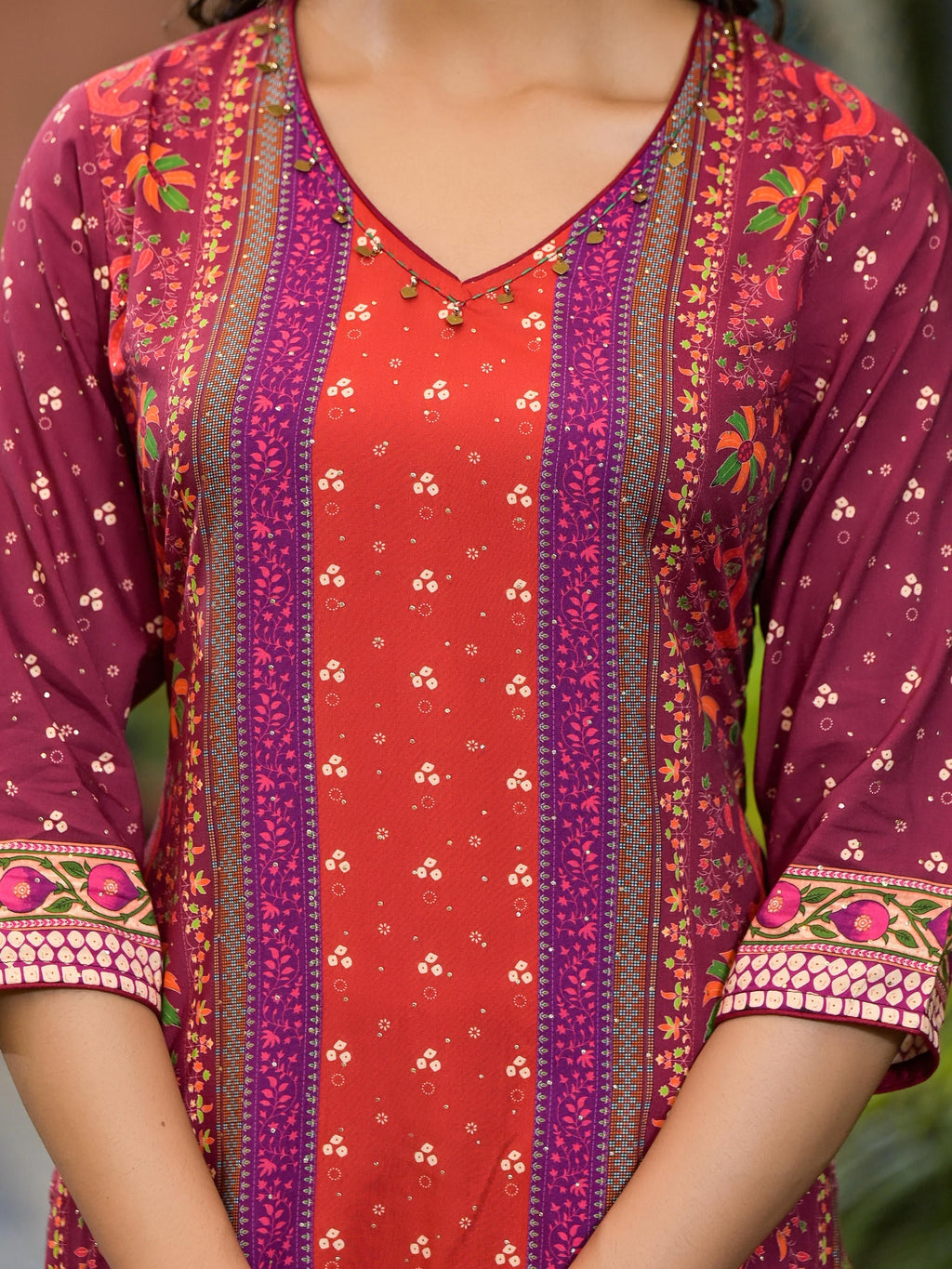 Juniper Plum Ethnic Motif Printed Liva Rayon Kurta Set With Coins | Grocsy