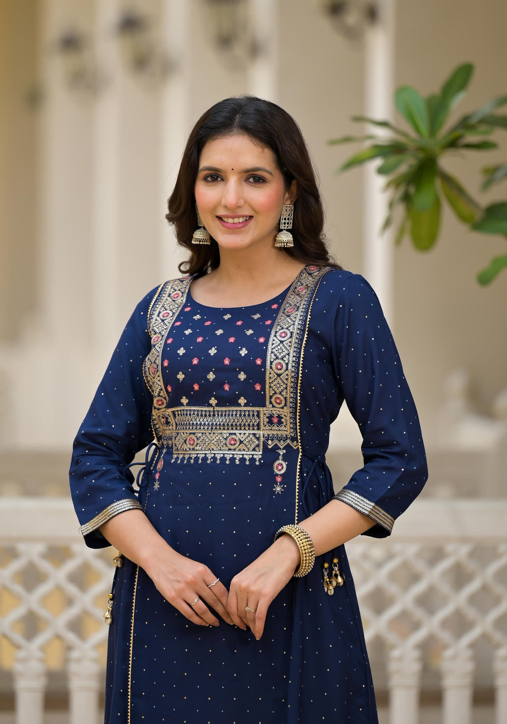 Juniper Blue Solid Rayon Kurta With Sequins & Doris | Grocsy