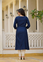 Juniper Blue Solid Rayon Kurta With Sequins & Doris | Grocsy