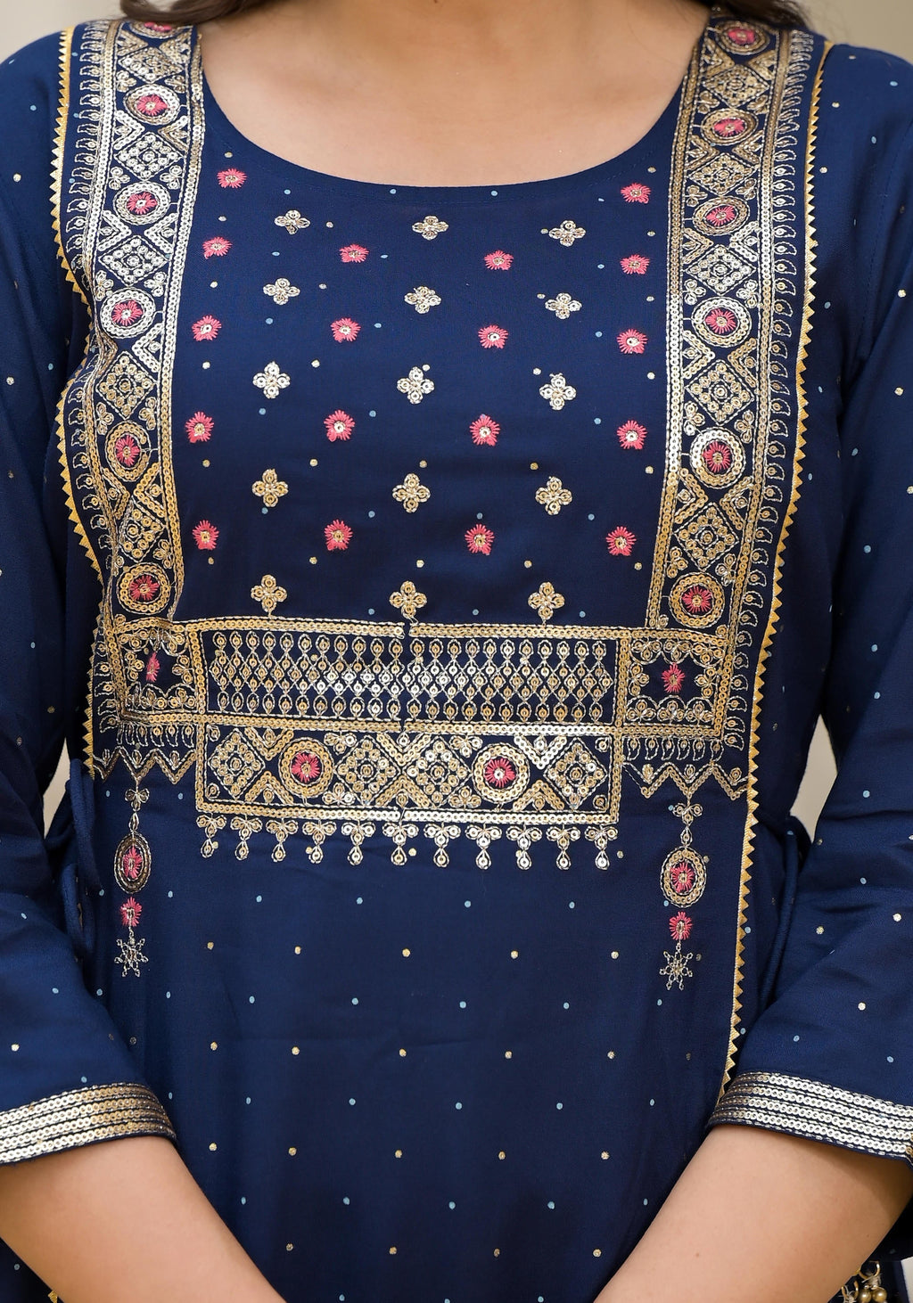 Juniper Blue Solid Rayon Kurta With Sequins & Doris | Grocsy