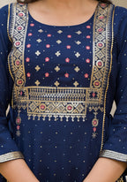 Juniper Blue Solid Rayon Kurta With Sequins & Doris | Grocsy