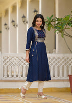 Juniper Blue Solid Rayon Kurta With Sequins & Doris | Grocsy