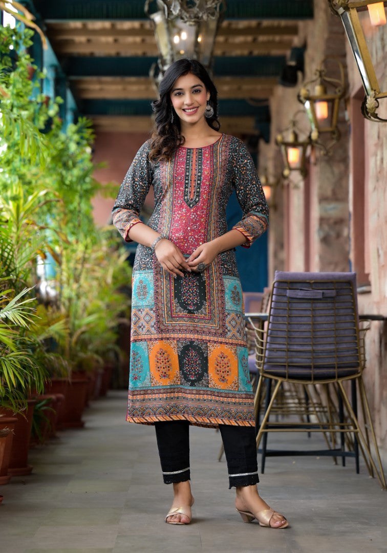 Juniper Multi-Panel Ethnic Printed Straight Kurta | Grocsy