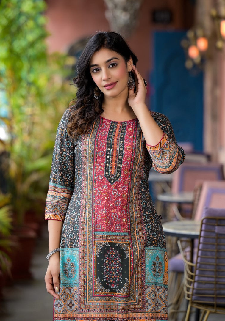 Juniper Multi-Panel Ethnic Printed Straight Kurta | Grocsy