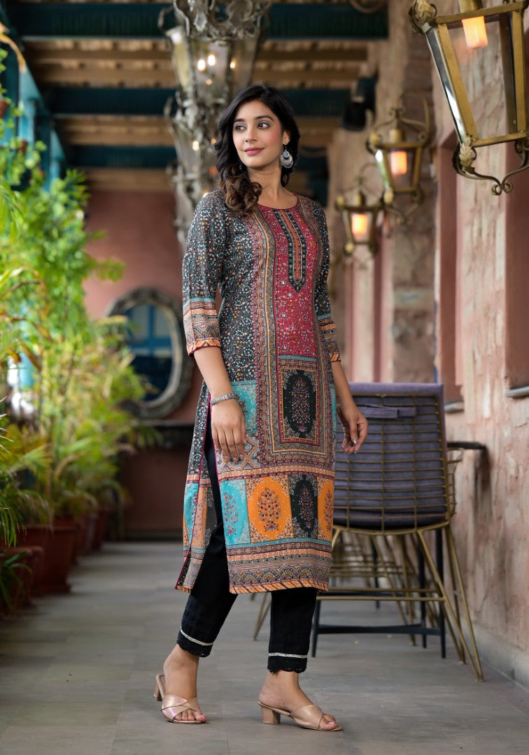 Juniper Multi-Panel Ethnic Printed Straight Kurta | Grocsy