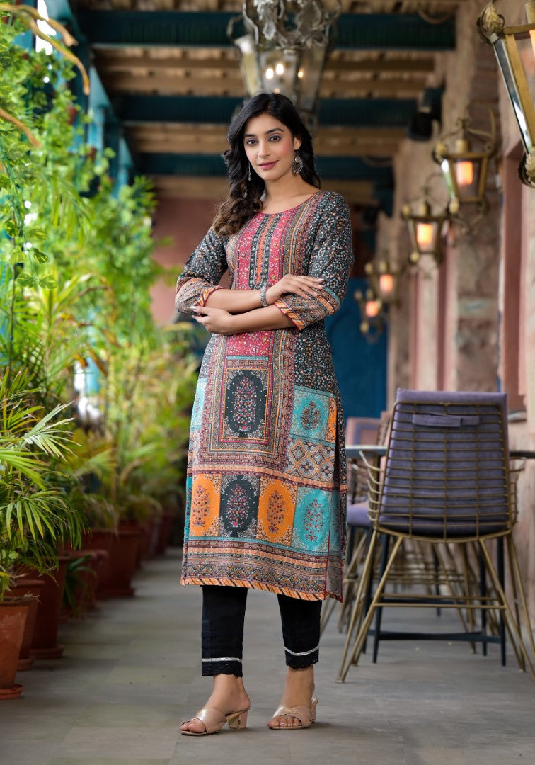 Juniper Multi-Panel Ethnic Printed Straight Kurta | Grocsy