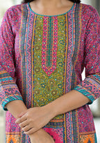 Juniper Women's Pink Floral Printed Liva Rayon Kurta With Beads & Sequins Work | Grocsy