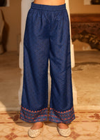 Juniper Women's Blue Ethnic Motif Printed Polycotton Kurta Pant And Dupatta Set With Thread Zari Work & Sequins | Grocsy