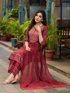 Juniper Women's Rust Ethnic Motif Printed Cotton Kurta Set With Thread Work & Sequins | Grocsy