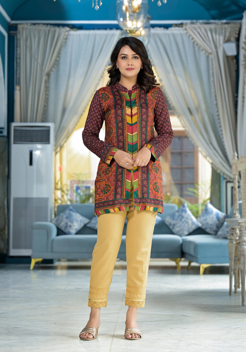 Juniper Multi Ethnic Motif Printed Viscose Tunic For Women | Grocsy