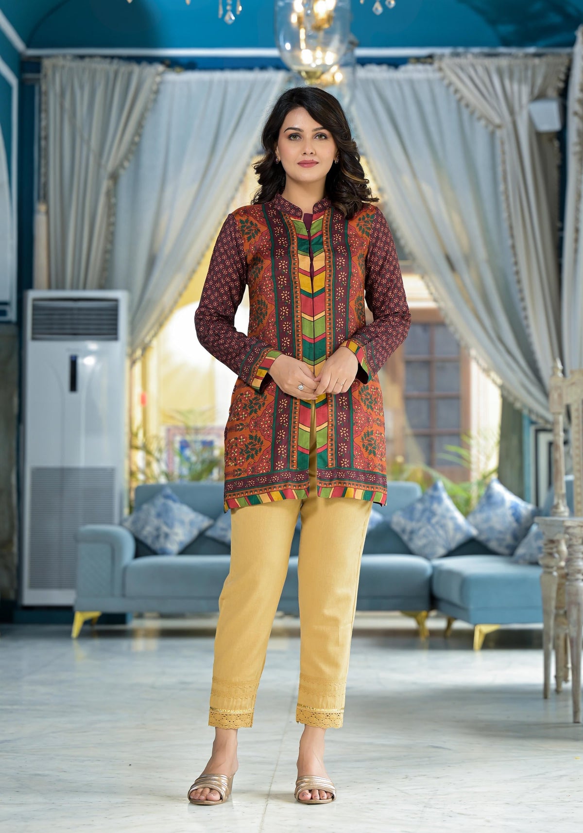 Juniper Multi Ethnic Motif Printed Viscose Tunic For Women | Grocsy