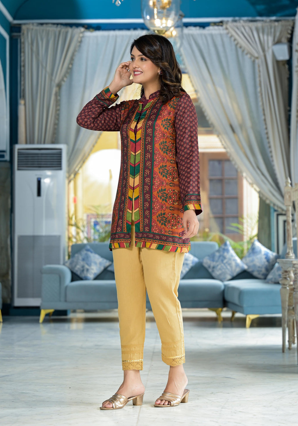 Juniper Multi Ethnic Motif Printed Viscose Tunic For Women | Grocsy