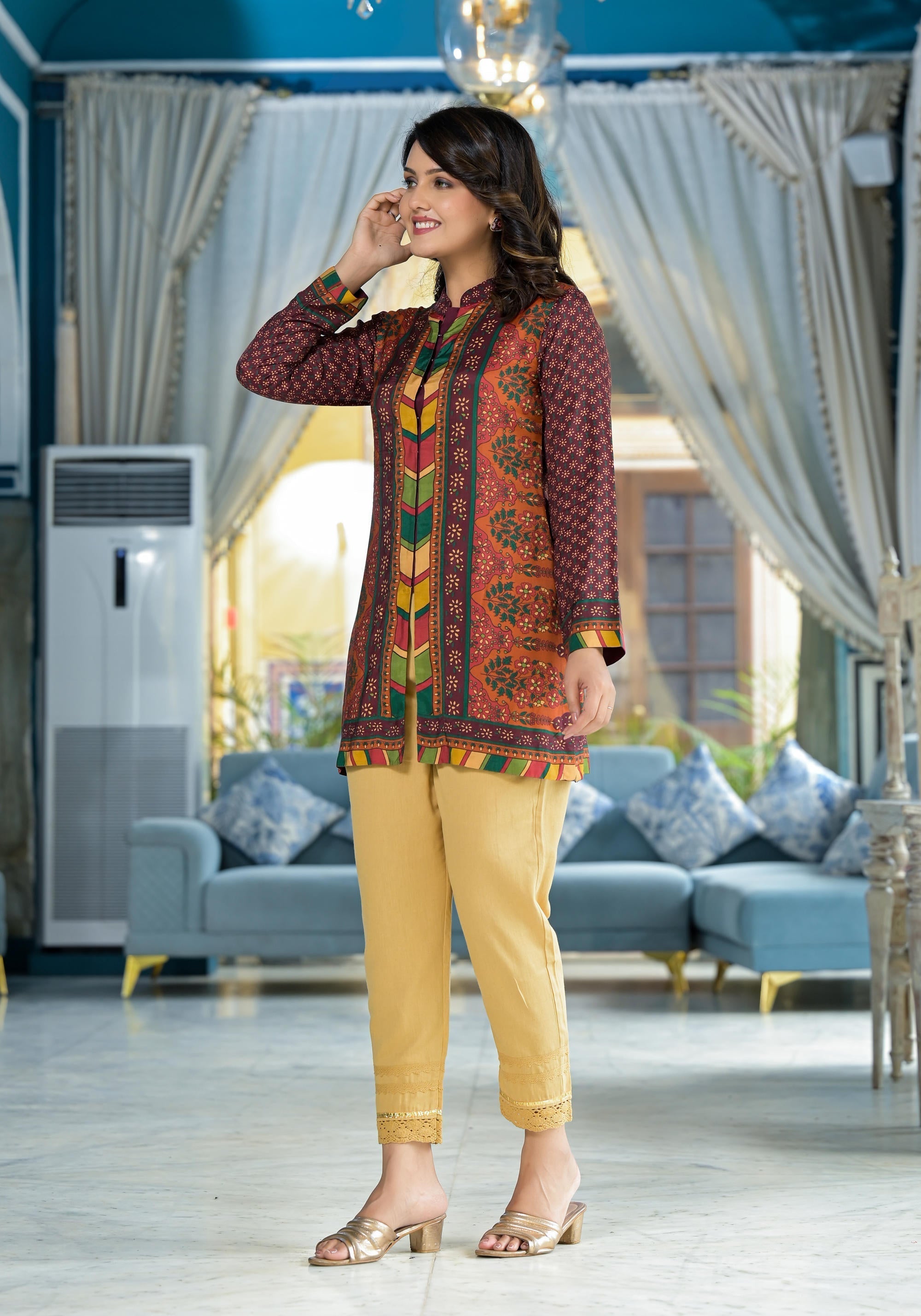 Juniper Multi Ethnic Motif Printed Viscose Tunic For Women | Grocsy