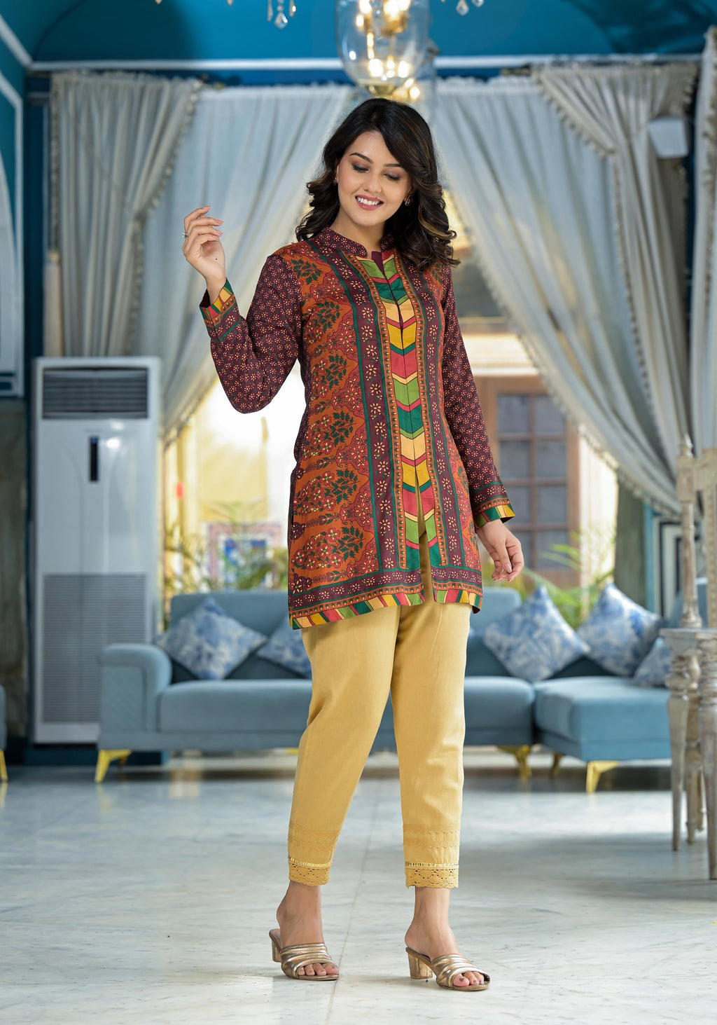 Juniper Multi Ethnic Motif Printed Viscose Tunic For Women | Grocsy