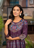 Juniper Women's Plum Ethnic Motif Printed Santoon Dress With Thread & Zari Work | Grocsy
