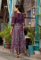 Juniper Women's Plum Ethnic Motif Printed Santoon Dress With Thread & Zari Work | Grocsy