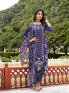 Juniper Women's Blue Viscose Rayon Printed Kurta Set | Grocsy