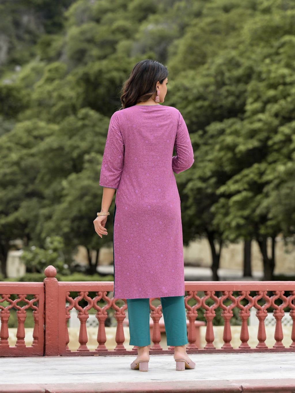 Juniper Women's Lavender Ethnic Motif Printed Liva Rayon Kurta Pant And Dupatta Set With Buttons & Tassels | Grocsy