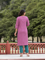Juniper Women's Lavender Ethnic Motif Printed Liva Rayon Kurta Pant And Dupatta Set With Buttons & Tassels | Grocsy