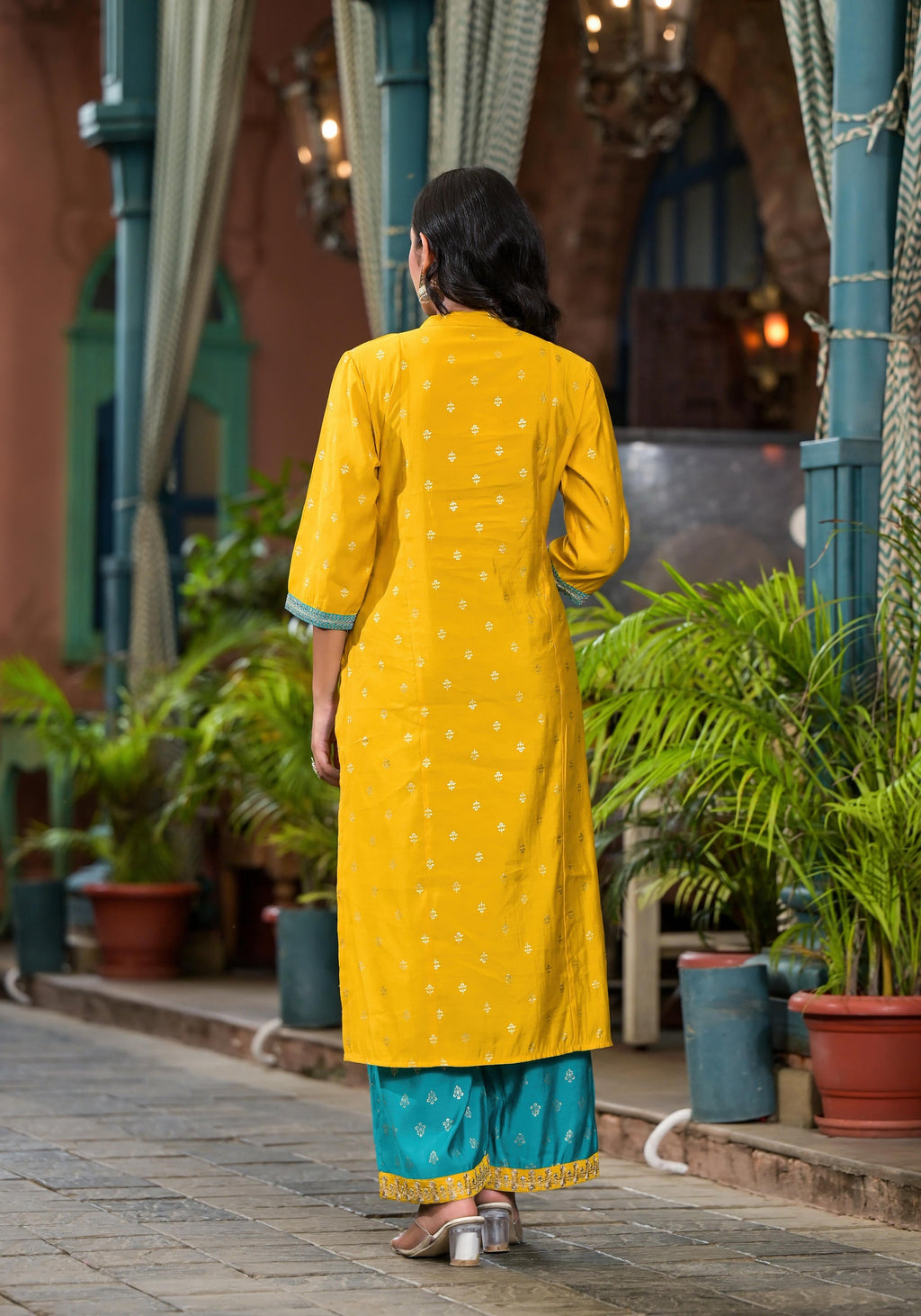 Juniper Women's Yellow Viscose Rayon Embroidered Kurta Set | Grocsy
