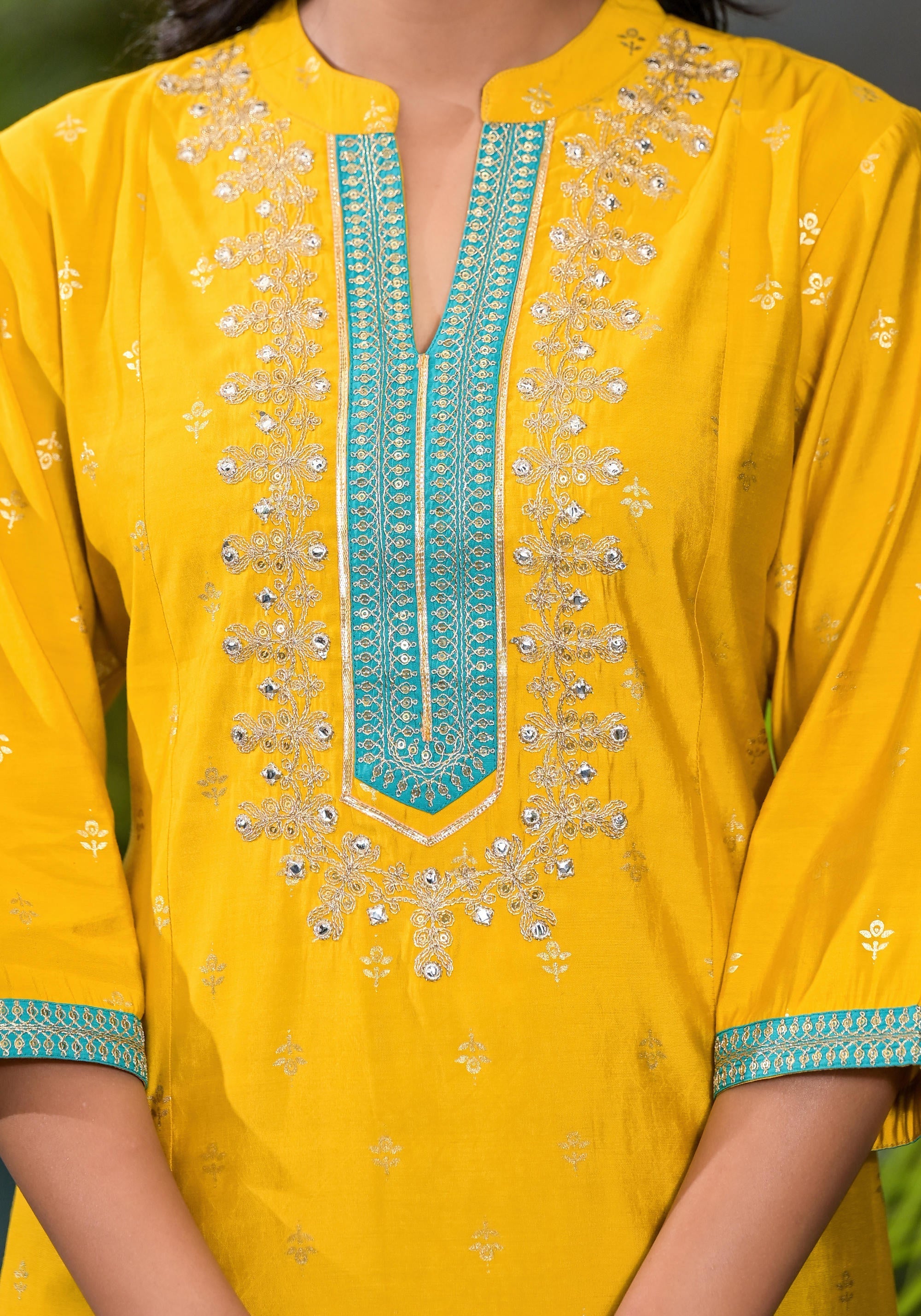 Juniper Women's Yellow Viscose Rayon Embroidered Kurta Set | Grocsy