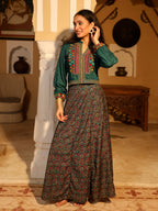 Juniper Women's Blue Viscose Rayon Embroidered Top & Skirt | Grocsy
