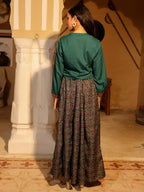 Juniper Women's Blue Viscose Rayon Embroidered Top & Skirt | Grocsy