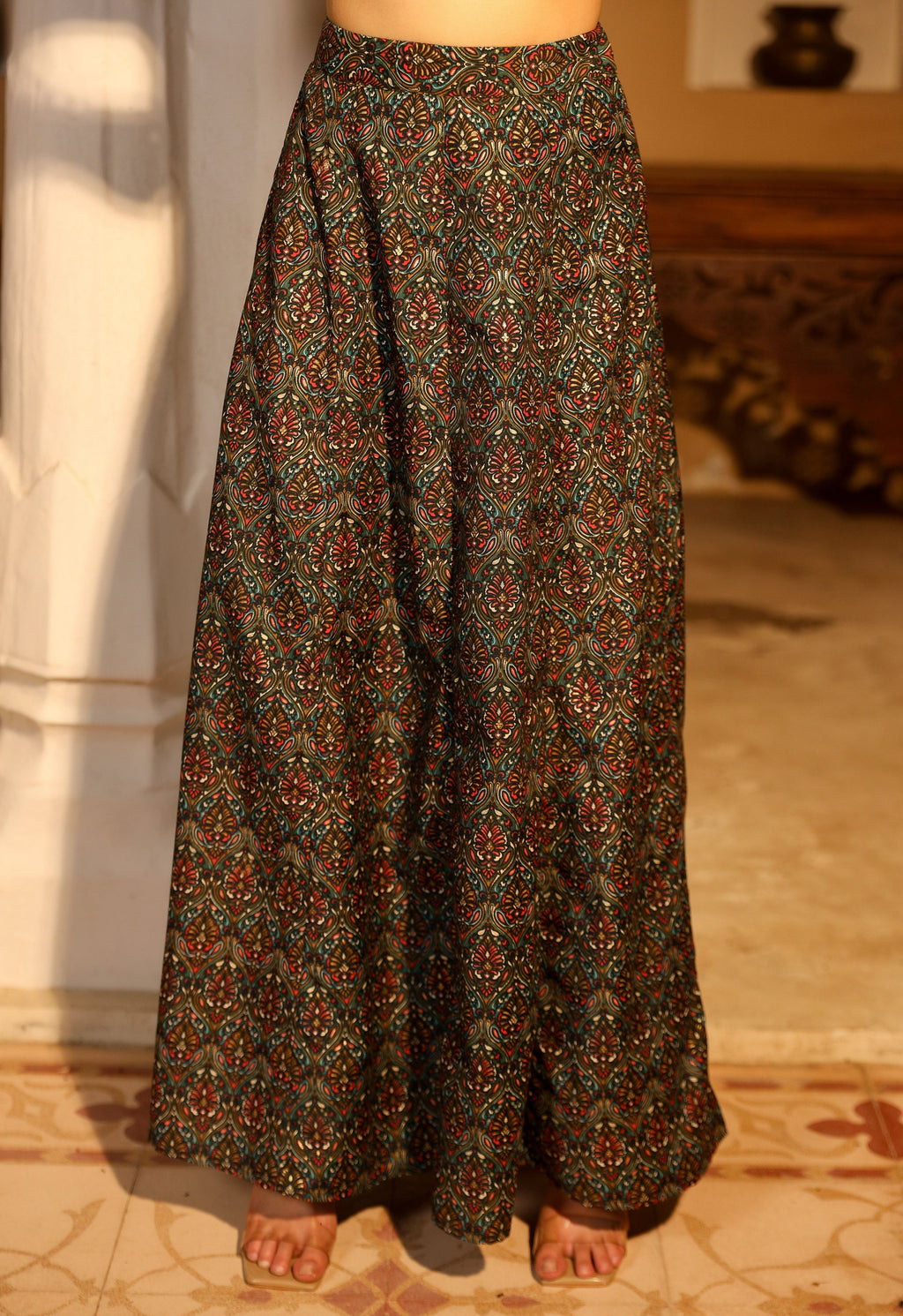 Juniper Women's Blue Viscose Rayon Embroidered Top & Skirt | Grocsy