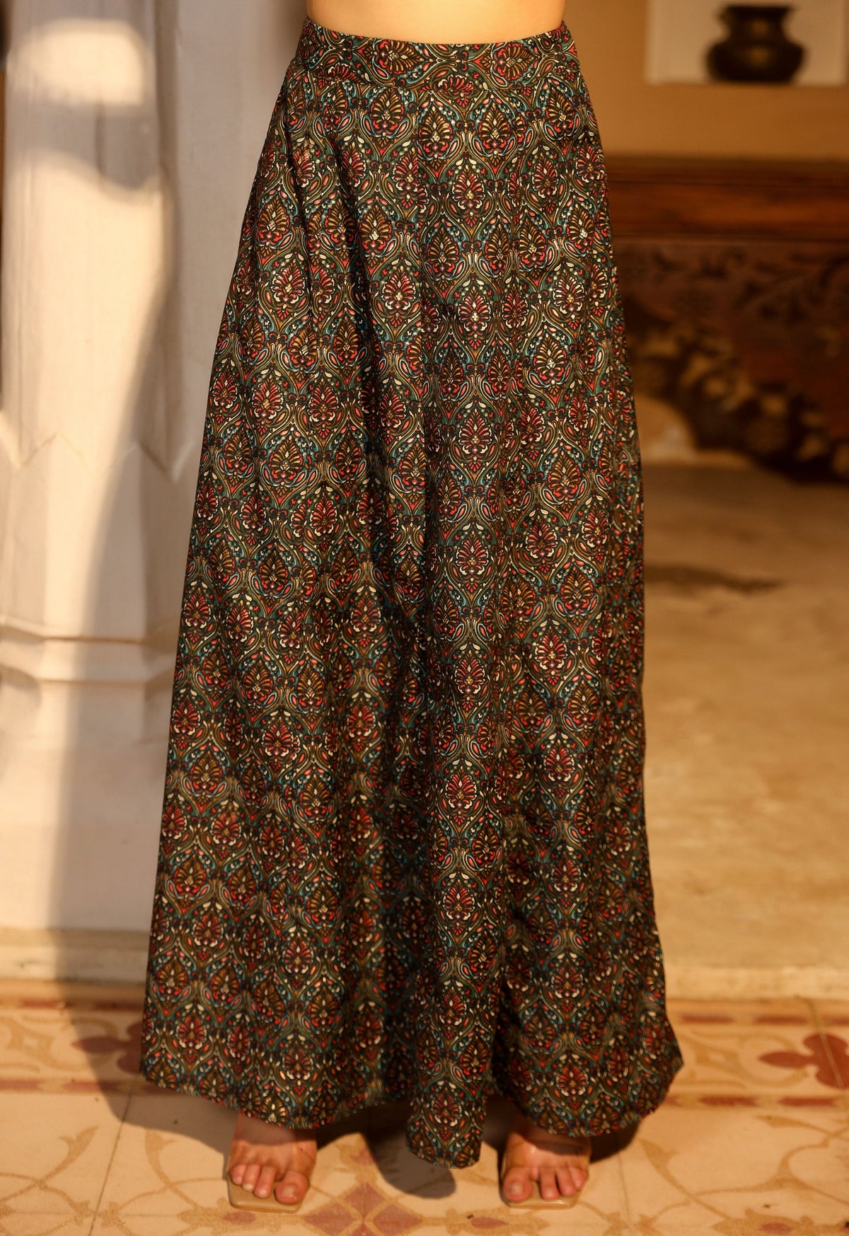 Juniper Women's Blue Viscose Rayon Embroidered Top & Skirt | Grocsy