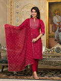 Juniper Women's Women Red Printed Straight Kurta Pants & Dupatta Set | Grocsy