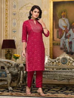 Juniper Women's Women Red Printed Straight Kurta Pants & Dupatta Set | Grocsy