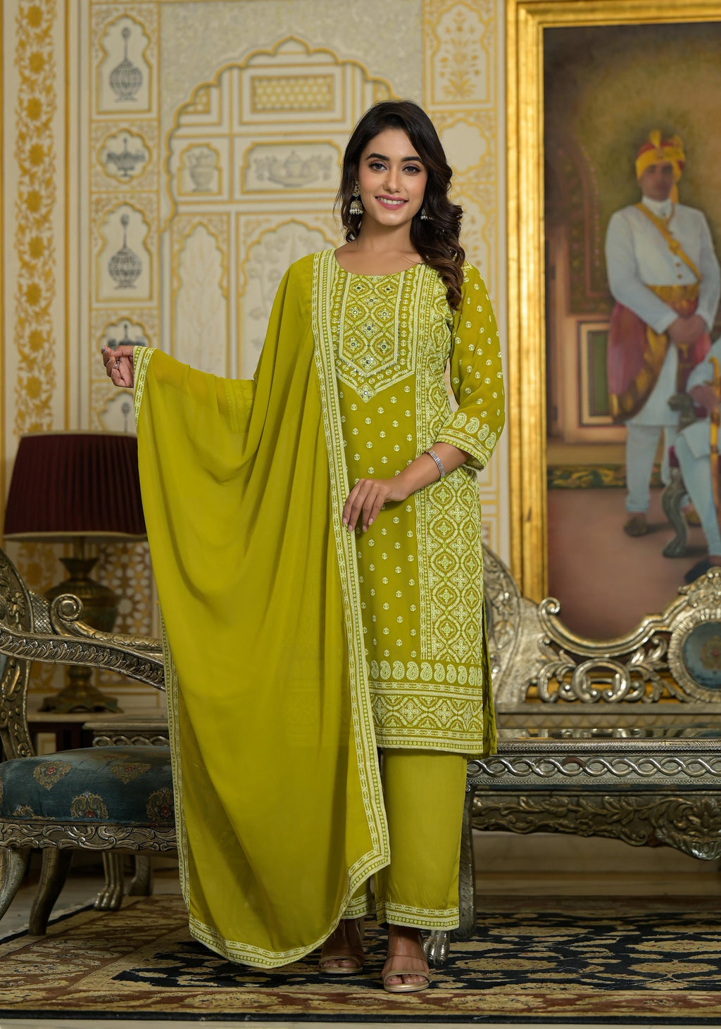 Juniper Women's Green Georgette Embroidered Kurta Set | Grocsy