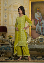 Juniper Women's Green Georgette Embroidered Kurta Set | Grocsy