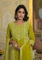 Juniper Women's Green Georgette Embroidered Kurta Set | Grocsy