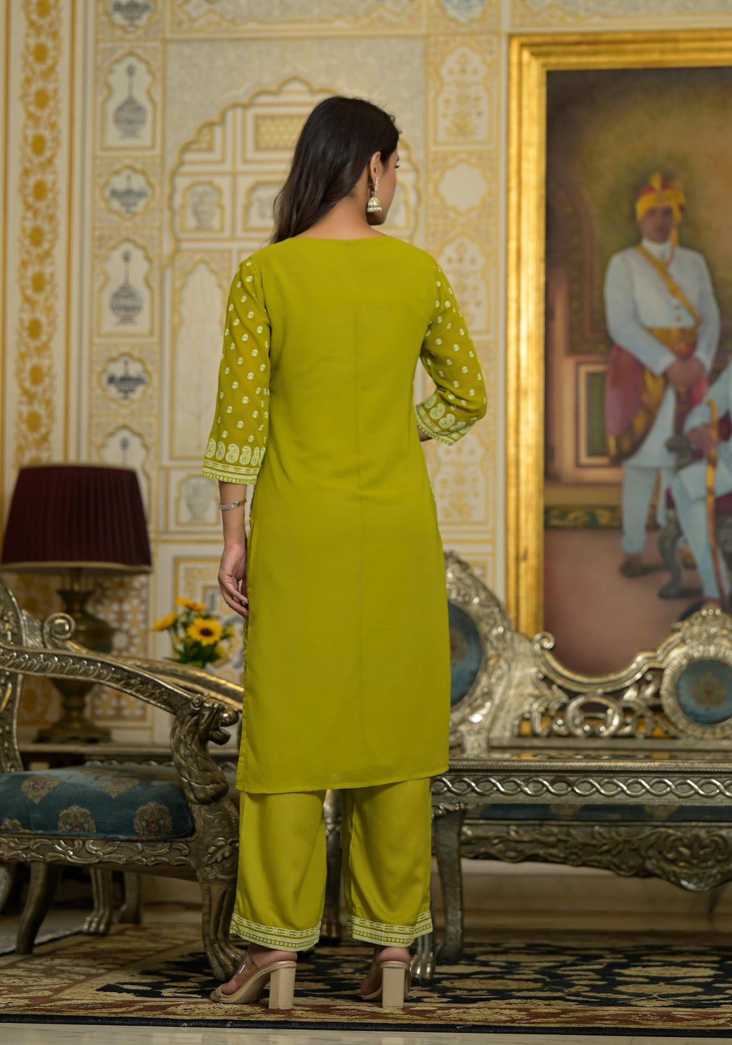 Juniper Women's Green Georgette Embroidered Kurta Set | Grocsy
