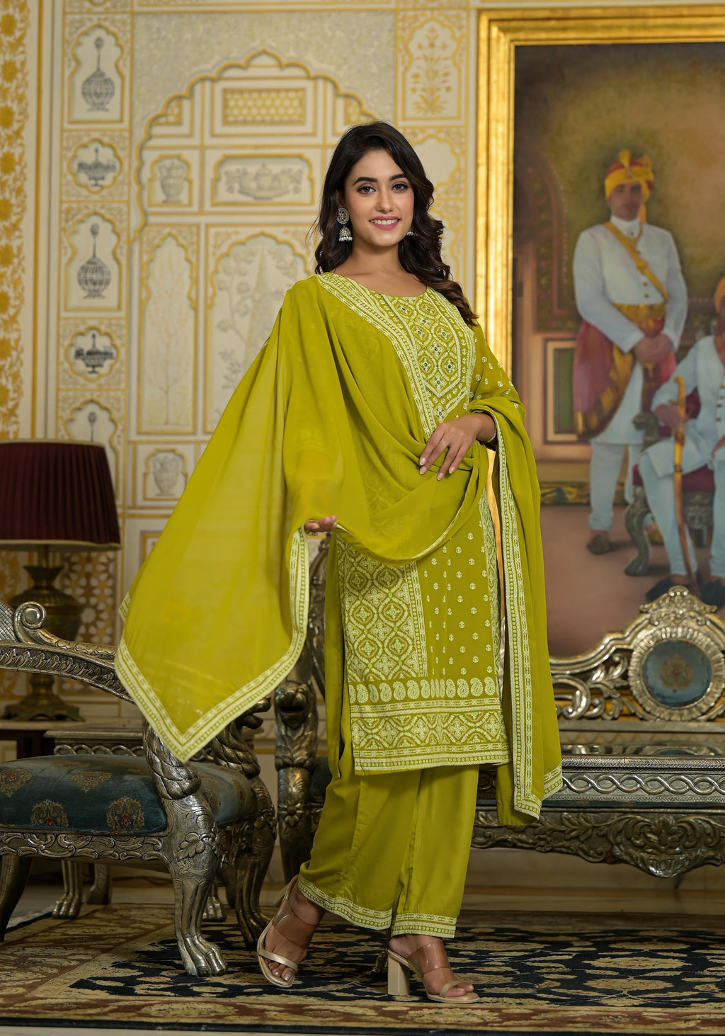 Juniper Women's Green Georgette Embroidered Kurta Set | Grocsy