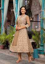 Juniper Women's Brown Ethnic Motif Printed Georgette A-Lined Dress With Sequins & Doris | Grocsy