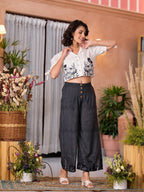 Juniper Women's Black Pure Cotton Embroidered Top Set | Grocsy